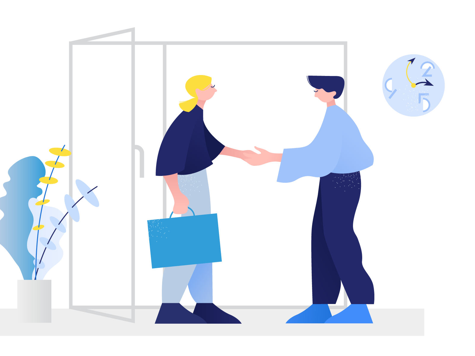Illustration of two business people shaking hands.